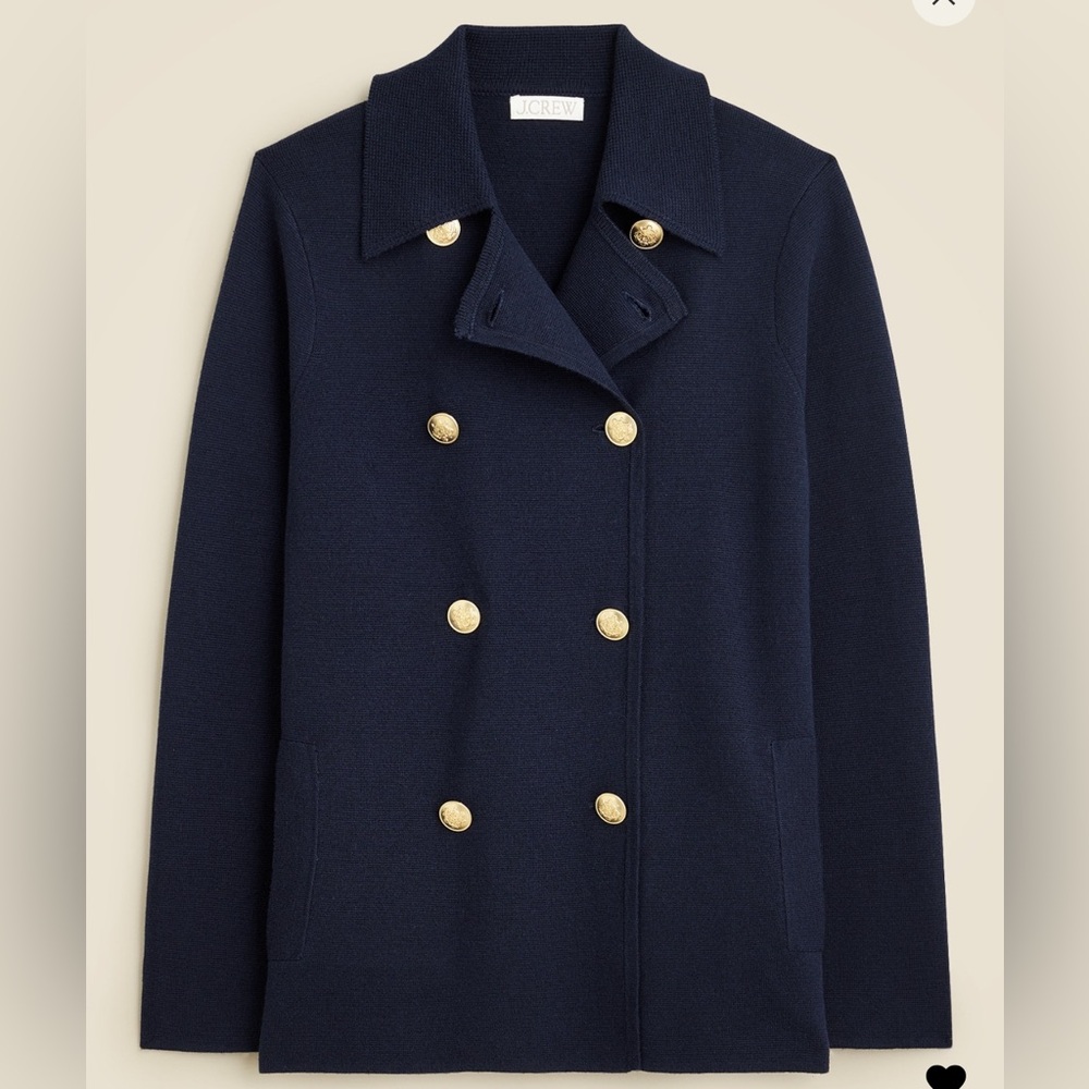 NWT J.Crew Warwick sweater blazer gold buttons navy blue XXS